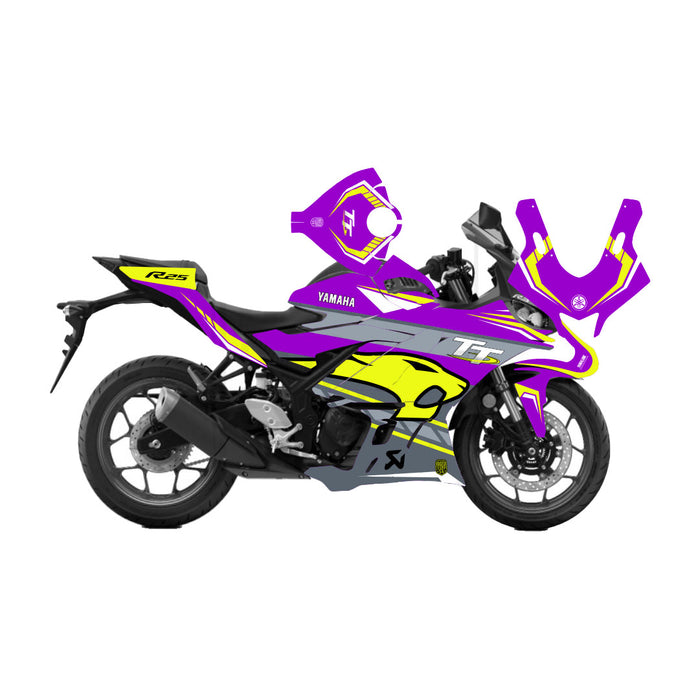 Il kit di adesivi per decalcomanie Yamaha R25 viola giallo IOMTT si adatta a Yamaha R25 2019-2022